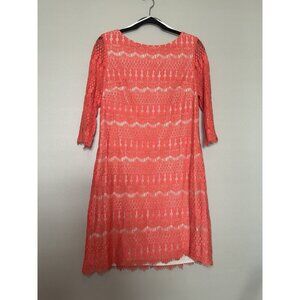 Eliza J. Nordstrom Women's Coral Orange Lace Shift Dress Size 14 3/4 Sleeve